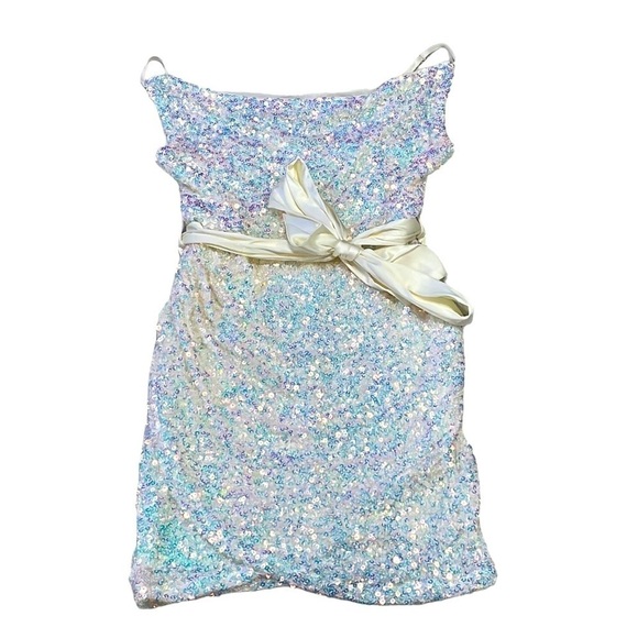 Mable Dress NWT Mini Sequin Sleeveless Scoop Neck Off White Pink Size Small - Picture 5 of 15